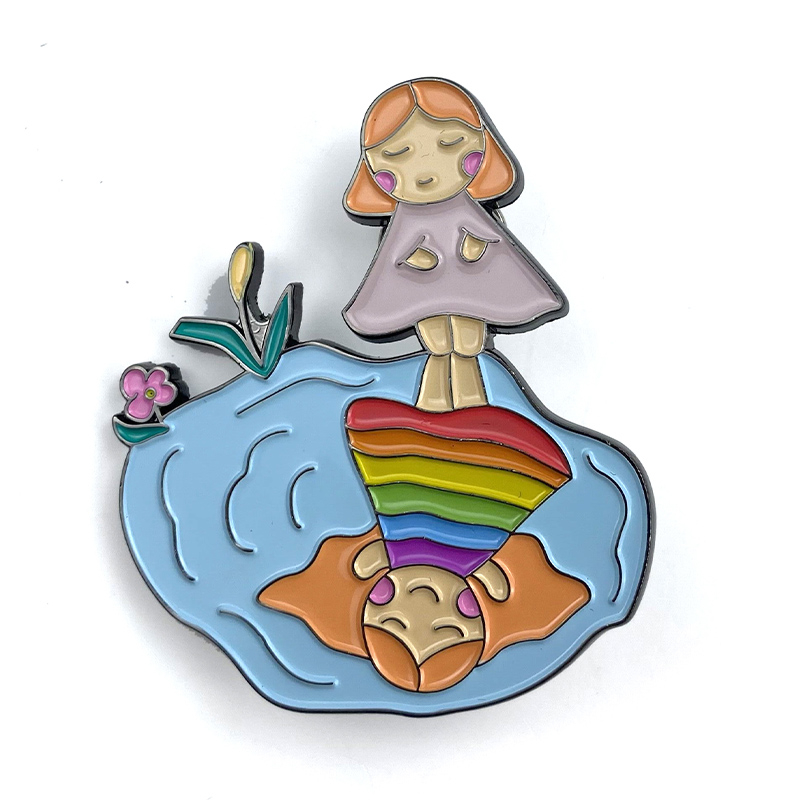 Custom Metal Girl Grass Mushroom Irregular Shape Anime Enamel Pin